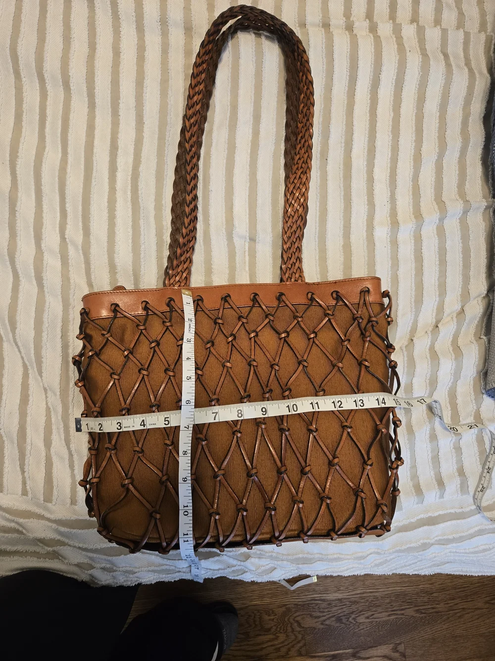 Aspects Woven Net Leather Tote Bag in Brown - Picture 9 of 10